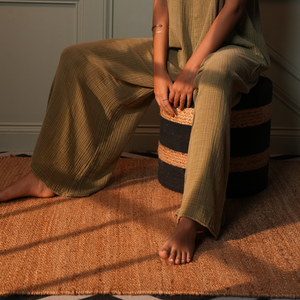 Handwoven Hemp Runner Rug with Striped Accents - Coastal Minimalist Flatweave