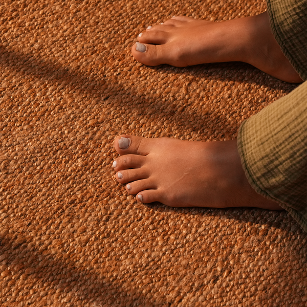 Handwoven Hemp Runner Rug with Striped Accents - Coastal Minimalist Flatweave