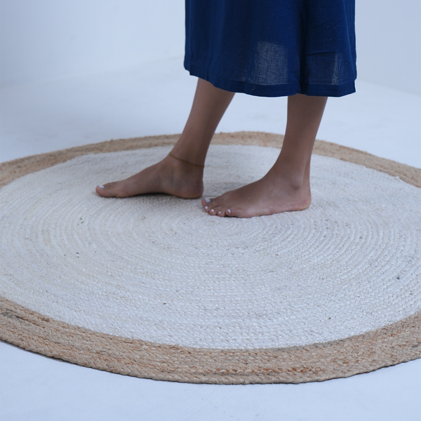 Round warm white Jute Rug.Off-White jute rug. Jute Braided Rug. Eco Rug.Vegan rug.Living Room Rug.Round Carpet Rustic Rug.Round Doormat rug with Natural Border