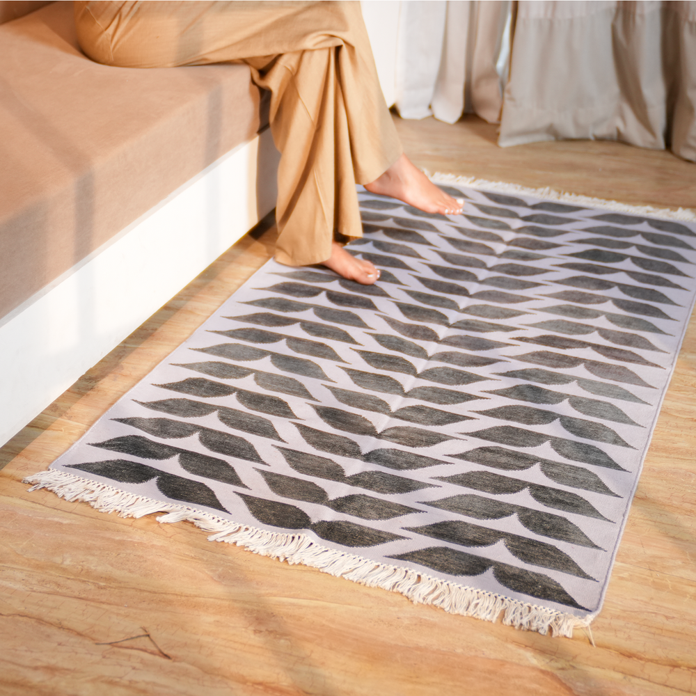 Handmade Cotton Flat Weave Rug, Custom Size Dhurrie Area Rug for Living Room, Bedroom & Hallway, Soft Blue Cotton Floor Rug