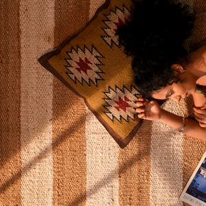 Geometric Handwoven Hemp Rug - Natural & White Diamond Pattern Flatweave