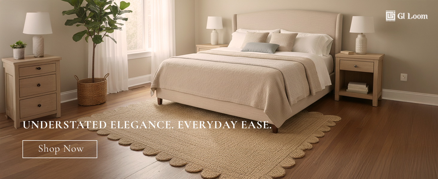 Scalloped Border Jute RugRustic Handbraided Bohemian Floor Accent - a3