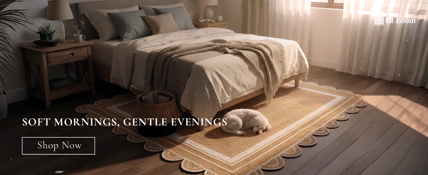 Scalloped Edge Jute RugHandbraided Natural Boho Accent - a4