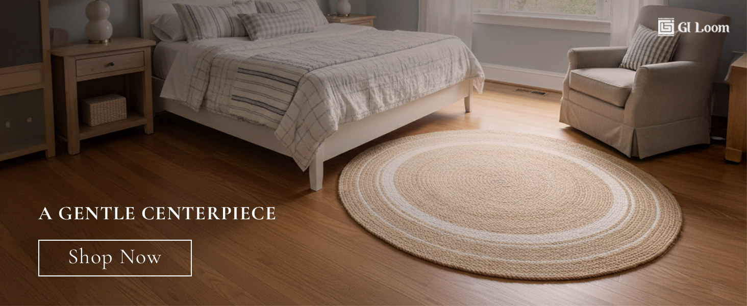 Round Jute Rug with White AccentsHandbraided Boho Chic Decor - a5