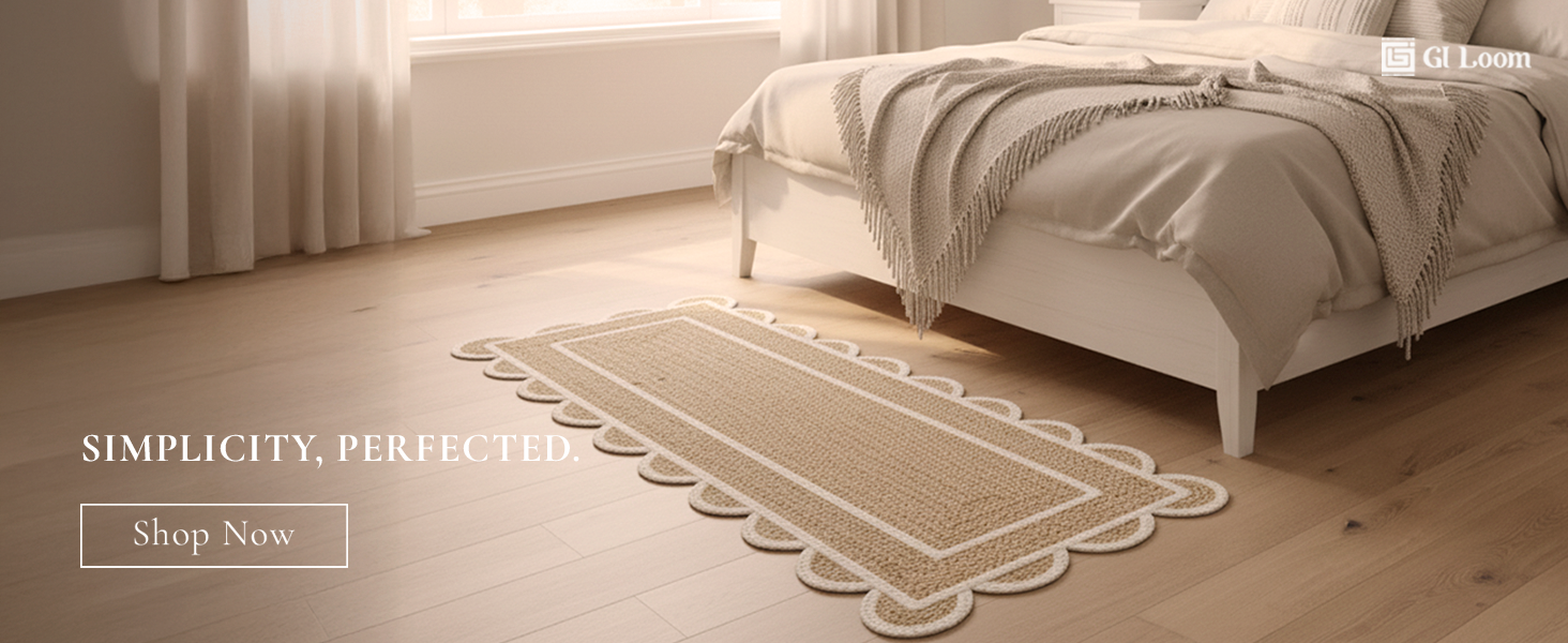 Handwoven Jute Runner Rug with White Scalloped BorderBoho Kitchen & Hallway - a1