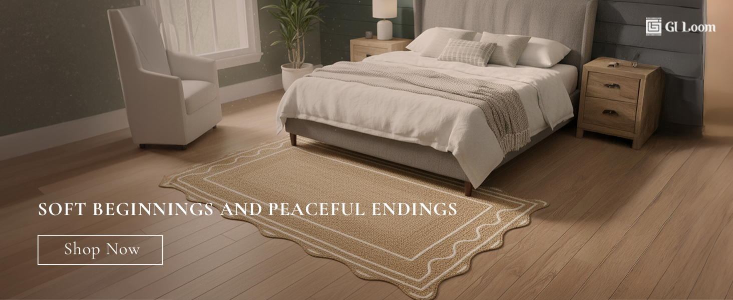 Scalloped Jute Area Rug with White Wavy BorderHandcrained Natural Boho Accent - a2