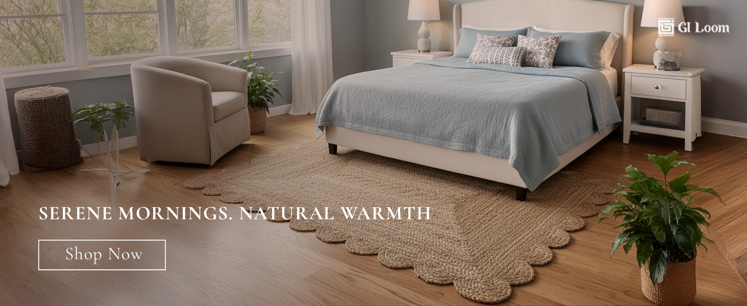 Natural Jute Rug with Scalloped Edges Eco-Friendly Hand braided Design - a1