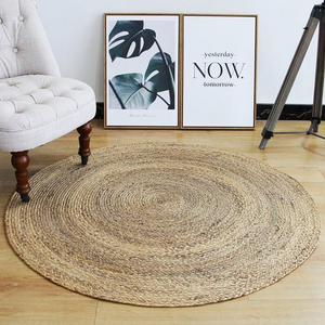 Handmade Round Natural Jute Area Rug - Braided Chunky Boho Circle Floor Mat