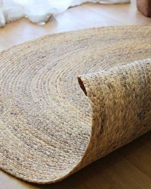 Handmade Round Natural Jute Area Rug - Braided Chunky Boho Circle Floor Mat