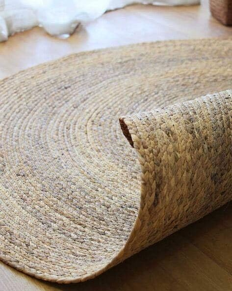 Handmade Round Natural Jute Area Rug - Braided Chunky Boho Circle Floor Mat