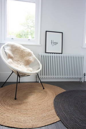 Handmade Round Natural Jute Area Rug - Braided Chunky Boho Circle Floor Mat