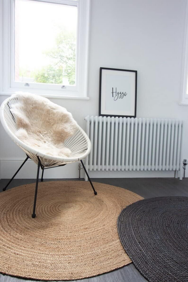 Handmade Round Natural Jute Area Rug - Braided Chunky Boho Circle Floor Mat