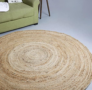 Handmade Round Natural Jute Area Rug - Braided Chunky Boho Circle Floor Mat