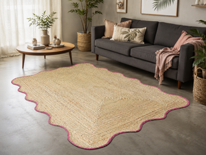 Handwoven Natural Jute Scallop Edge Area Rug Scalloped Natural Jute Rug