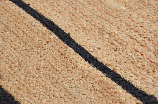 Handwoven Natural Jute Scalloped Area Rug with Black Border Modern Boho Farmhouse Living Room