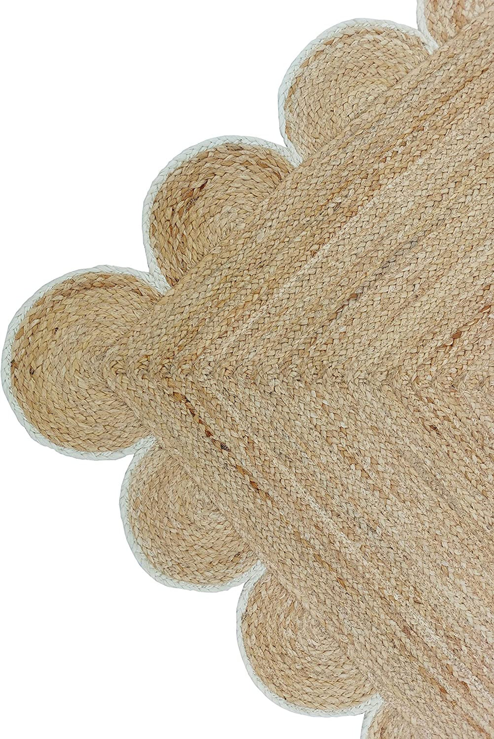 Handwoven Natural Jute Area Rug with Scalloped Border Handmade Braided Boho Farmhouse Rug