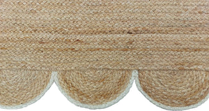 Handwoven Natural Jute Area Rug with Scalloped Border Handmade Braided Boho Farmhouse Rug