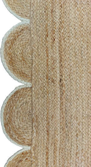 Handwoven Natural Jute Area Rug with Scalloped Border Handmade Braided Boho Farmhouse Rug