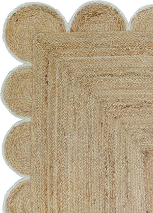 Handwoven Natural Jute Area Rug with Scalloped Border Handmade Braided Boho Farmhouse Rug