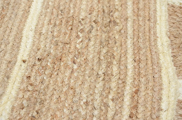 Handwoven Natural Jute Rug with Scalloped Edge , Beige & Off-White Area  Rug