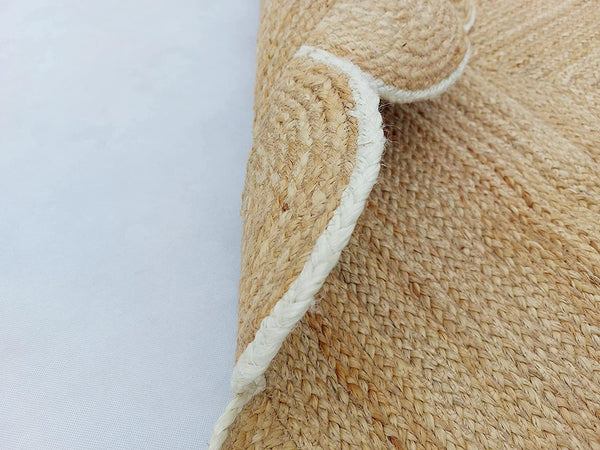 Handwoven Natural Jute Area Rug with Scalloped Border Handmade Braided Boho Farmhouse Rug