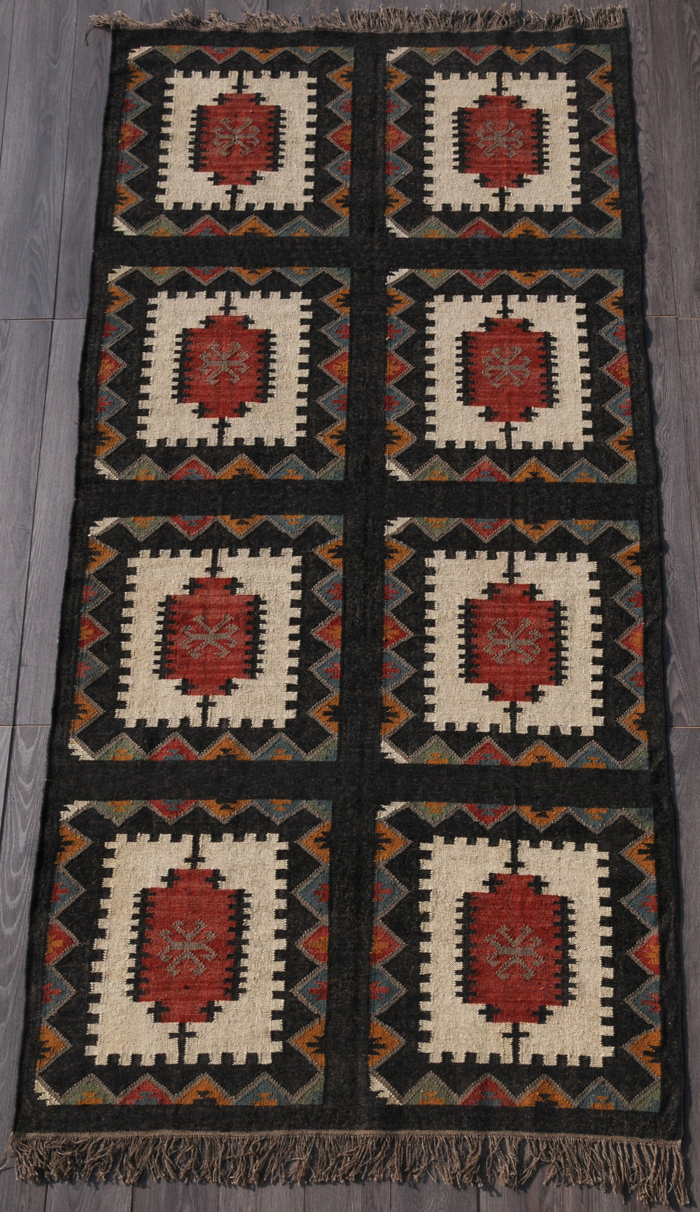 Vintage Turkish large kilim rug | Handwoven Wool Jute Rug