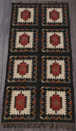 Vintage Turkish large kilim rug | Handwoven Wool Jute Rug