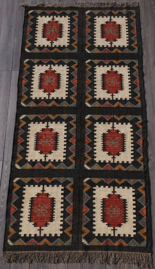 Vintage Turkish large kilim rug | Handwoven Wool Jute Rug