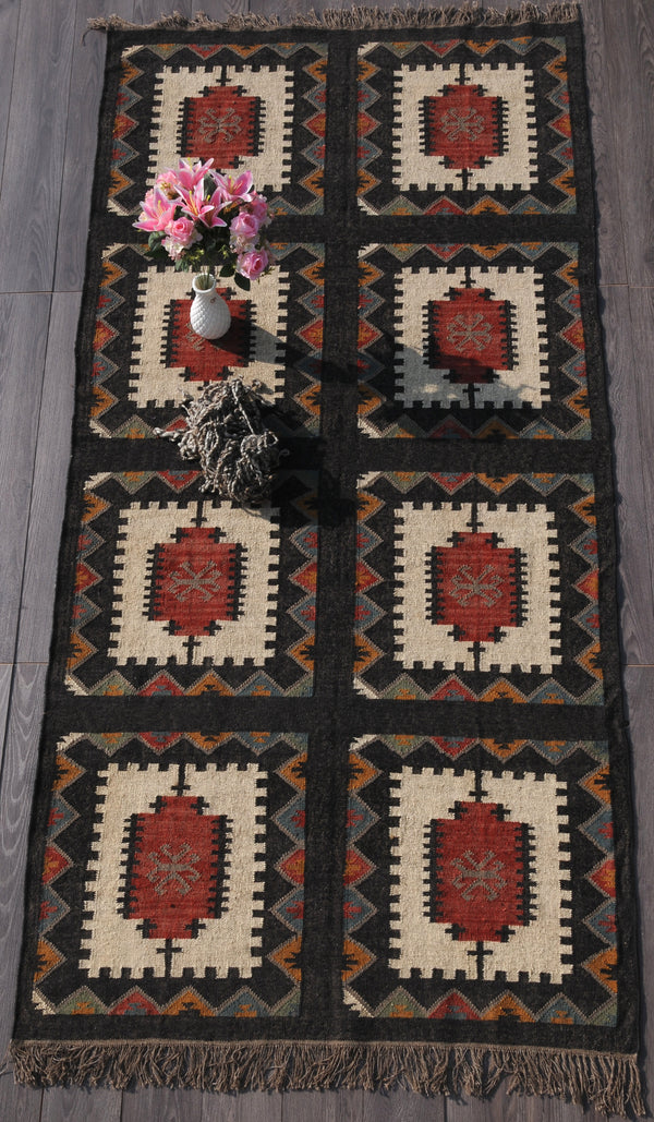 Vintage Turkish large kilim rug | Handwoven Wool Jute Rug