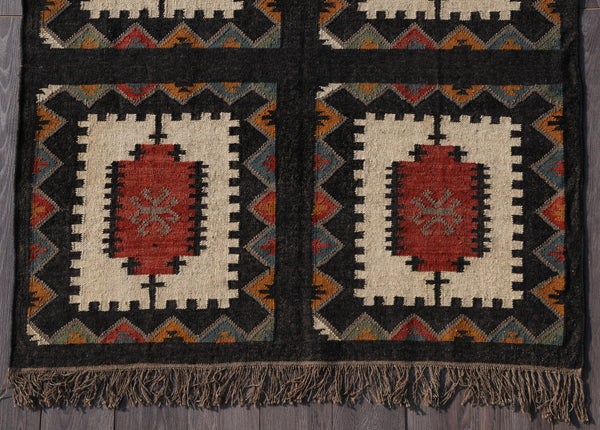 Vintage Turkish large kilim rug | Handwoven Wool Jute Rug