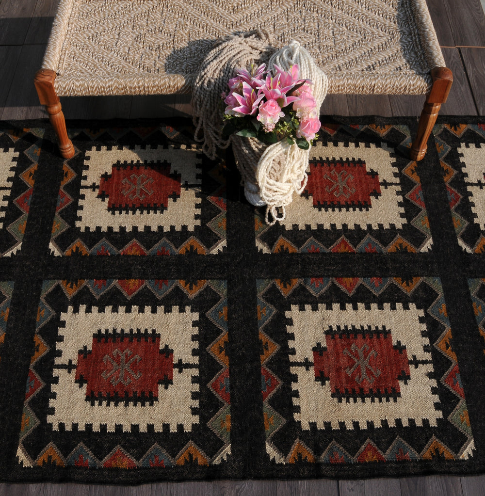 Vintage Turkish large kilim rug | Handwoven Wool Jute Rug