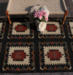 Vintage Turkish large kilim rug | Handwoven Wool Jute Rug
