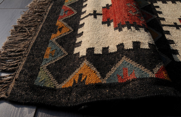 Vintage Turkish large kilim rug | Handwoven Wool Jute Rug
