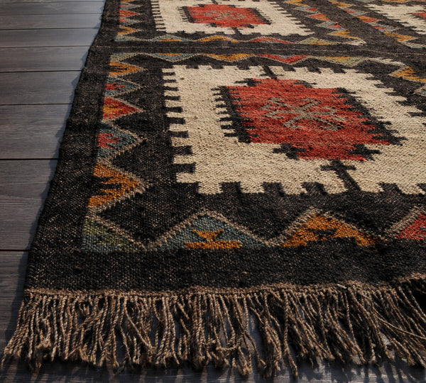 Vintage Turkish large kilim rug | Handwoven Wool Jute Rug