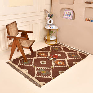 Handwoven Wool Jute Kilim Rug Brown Tribal Area Rug