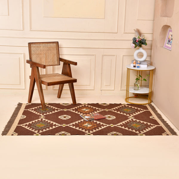 Handwoven Wool Jute Brown Kilim Rug