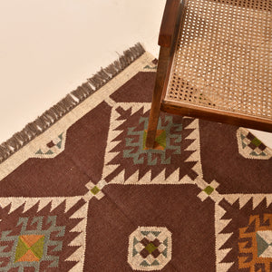 Handwoven Wool Jute Brown Kilim Rug
