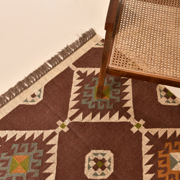 Handwoven Wool Jute Brown Kilim Rug
