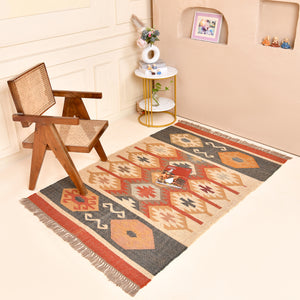 Kilim Area Rug Handwoven Wool Jute , Motifs Oriental Traditional Indian Geometric Turkish Home decor