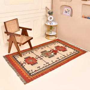 Handwoven Wool Jute Kilim patterned carpet