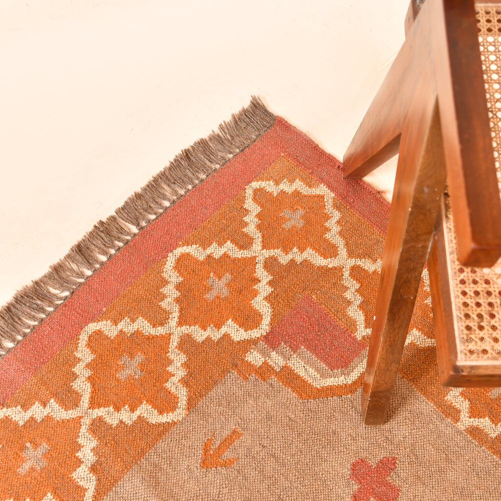 Handwoven Wool Jute Modern Brick red Kilim Rug