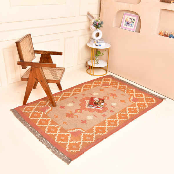 Handwoven Tribal Kilim Handmade Wool & Jute Flatweave Boho Southwestern Rug