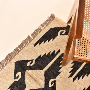 Handwoven Wool Jute Black & White Designer Rug