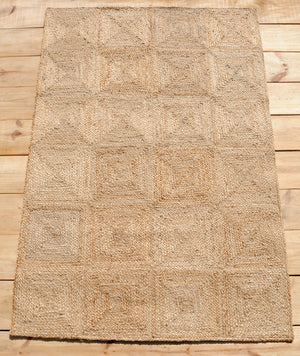 Natural Jute Rug with Patch work pattern Handwoven Eco-Friendly Flatweave Jute Rug