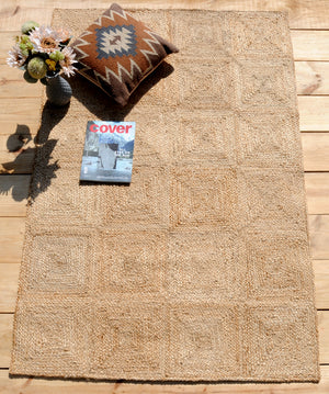 Natural Jute Rug with Patch work pattern Handwoven Eco-Friendly Flatweave Jute Rug