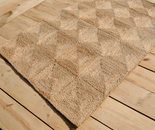 Natural Jute Rug with Patch work pattern Handwoven Eco-Friendly Flatweave Jute Rug