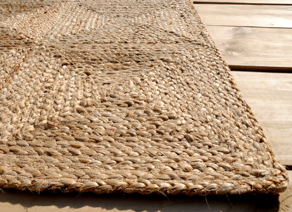 Natural Jute Rug with Patch work pattern Handwoven Eco-Friendly Flatweave Jute Rug