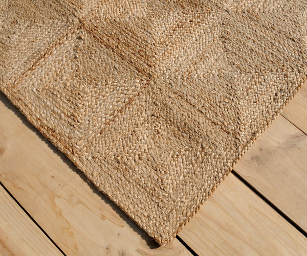 Natural Jute Rug with Patch work pattern Handwoven Eco-Friendly Flatweave Jute Rug