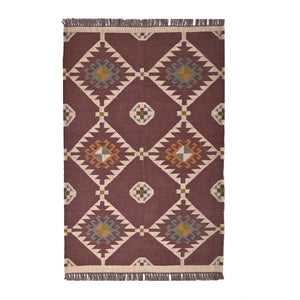 Handwoven Wool Jute Brown Kilim Rug