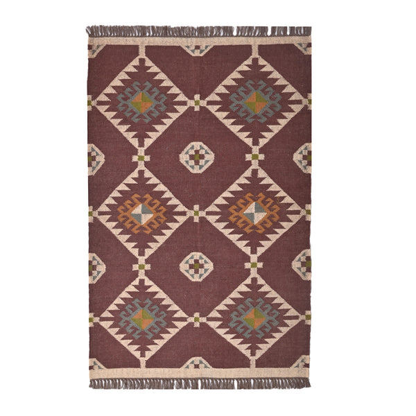Handwoven Wool Jute Brown Kilim Rug